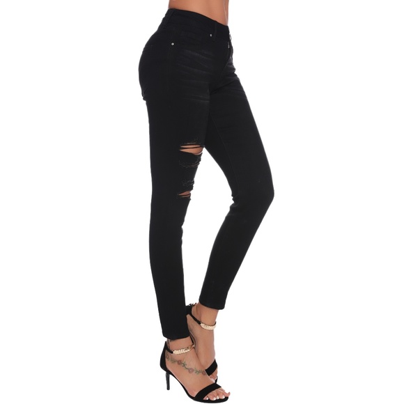 Resfeber Black Distressed Skinny Stretched Jeans - Picture 5 of 6